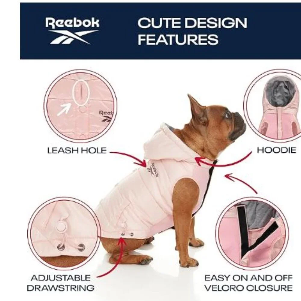 NEW Reebok Dog Jacket Puffer Hooded Pink NWT Machine Wash Size XL